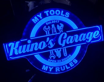 Custom My Tools, My Rules Garage Wall Led Sign Night Light Neon Like - Color Changing - 4 Sizes - Free Shipping