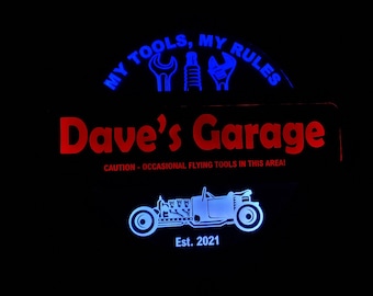 Unique Custom 3 Color Garage  Workshop Led Wall Sign Neon Like  You Can Change the Colors via Remote - 3 Sizes - Free Shipping - Made in USA