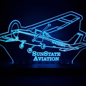 Cessna 172 LED light lamp/sign with customizable tail number and business name - Neon-like - Free shipping - Made in USA.