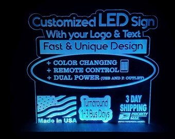 Customized tabletop LED Sign with your logo & text light lamp/sign - Neon-like - Free shipping - Made in USA.