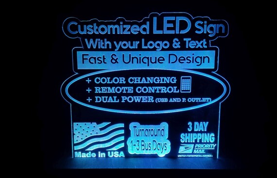 Customized tabletop LED Sign with your logo & text light lamp/sign - Neon-like - Free shipping - Made in USA.