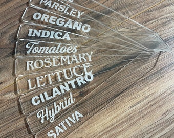 Set of 100 Custom Durable Clear Cast Acrylic Garden Stakes 1/8 or 3mm 8 x 2 inches Herb Signs Plant Labels Planter Markers Gardening Lovers