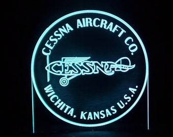 Vintage Cessna round logo LED light lamp/sign - Neon-like - Free shipping - Made in USA.