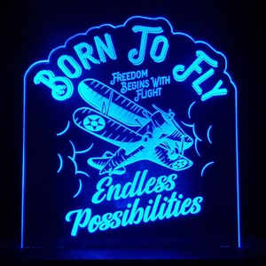 Vintage &quot;Born To Fly&quot; LED light lamp/sign - Neon-like - Free shipping - Made in USA.