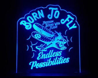 Vintage "Born To Fly" LED light lamp/sign - Neon-like - Free shipping - Made in USA.