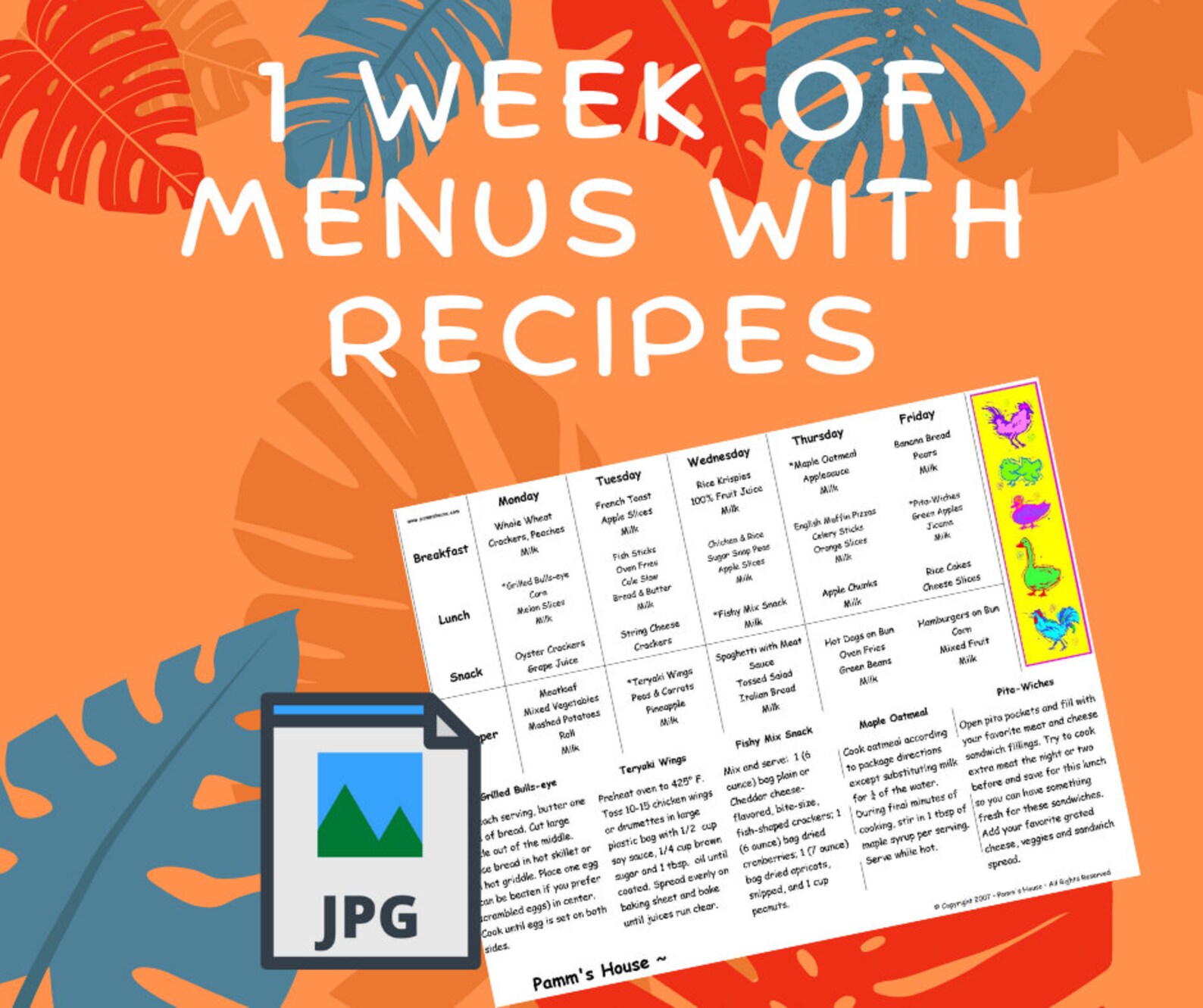 Printable Recipe Menu Printable Menu With Recipes 10.3- for Family or Daycare - Breakfast ...