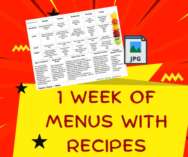 Menu Recipe Chart Printable Menu With Recipes 10.4- for Family or Daycare - Breakfast ...