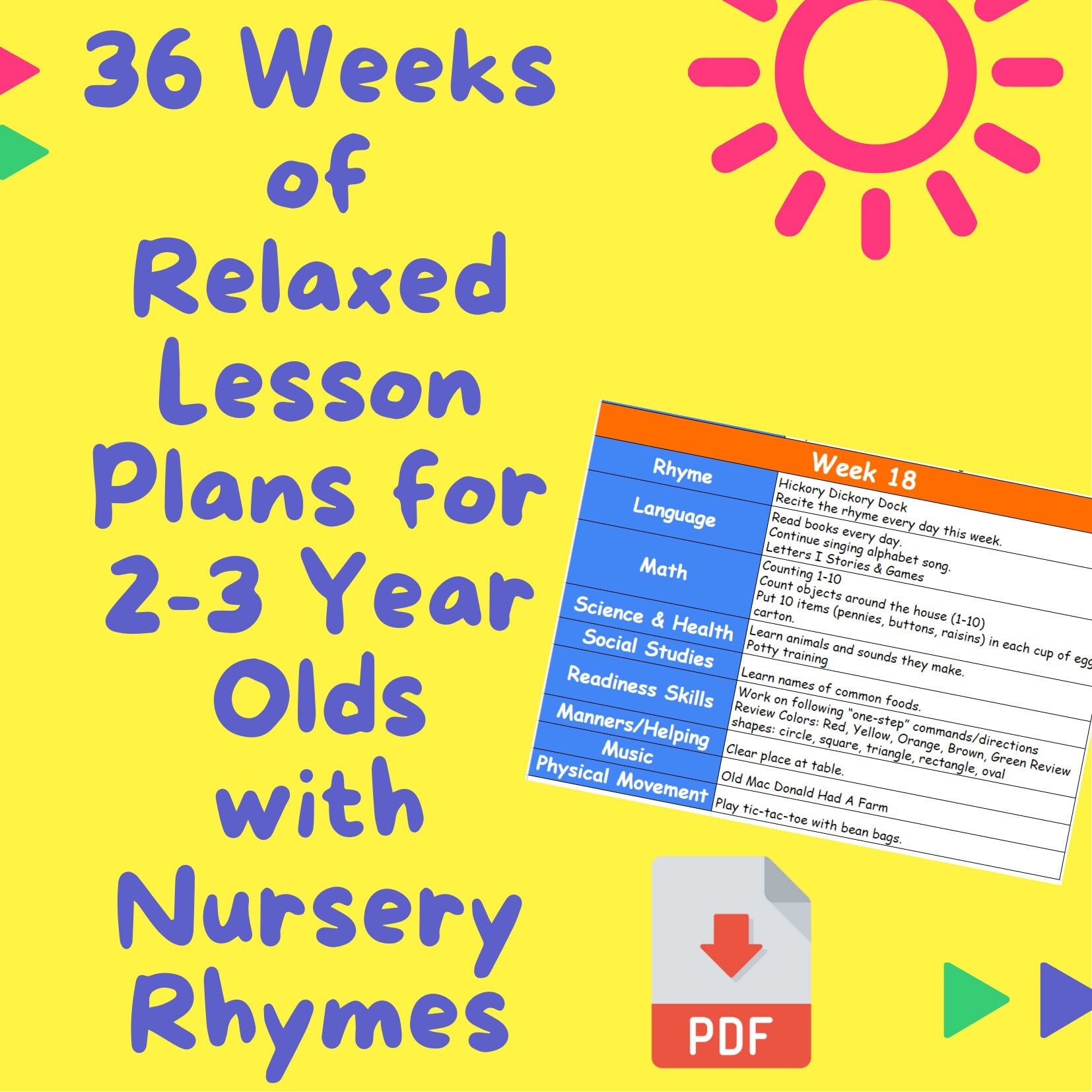 36 Weeks of Relaxed Weekly Lessons Plans With Nursery Rhymes -  Finland