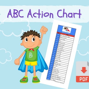 ABC アクション チャート - アルファベットの各文字のアクション - 2 歳児、幼児、未就学児に適しています