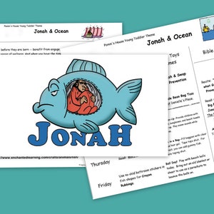 Peut inclure: Une feuille de travail imprimable sur le thème du petit enfant Jonah et l'océan. La feuille de travail comprend des activités, des collations et un verset biblique. La feuille de travail présente une illustration de dessin animé de Jonas à l'intérieur d'un poisson.
