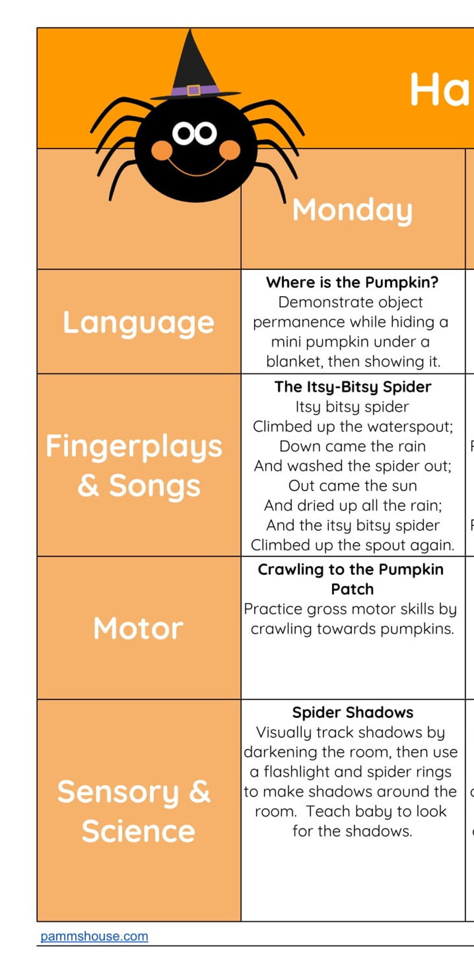 Halloween Printable Infant Lesson Plans for Baby Learning Through Play