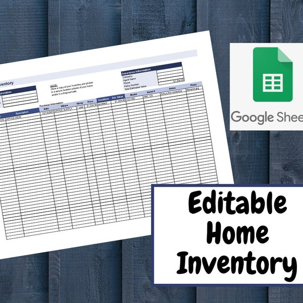 Editable/Fillable Home Inventory Template
