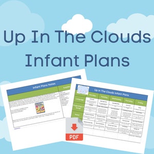 May include: A printable weekly lesson plan for infants with a cloud theme. The plan includes activities for language, fingerplays and songs, and motor skills. The plan is titled "Up In The Clouds Infant Plans".