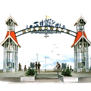 Boardwalk Arch 5&quot;x7&quot; Ocean City giclee print watercolor