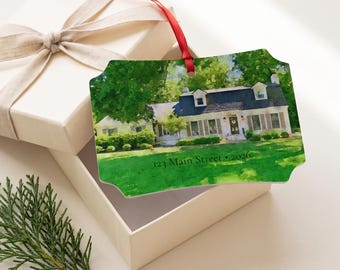 First Christmas in Our New Home Ornament, Custom Watercolor House Portrait, Personalized New Home Keepsake