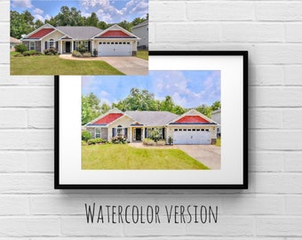 Watercolor House Portrait from Photo, Custom First Home Gift