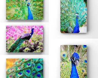 Jewel Tone Peacock Art Print, Watercolor Bird Decor (Digital Download)