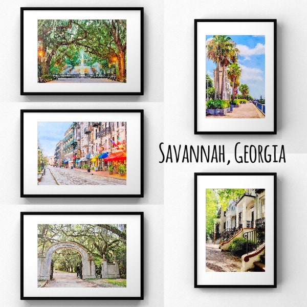 Regalo de Savannah, impresiones de arte de pared de Savannah Georgia, impresión de arte de Savannah, arte de la ciudad de Savannah GA, arte de pared imprimible de la pared de la galería