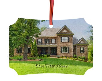 Custom House Ornament from Photo, Personalized Watercolor Home Ornament, Christmas House Portrait Gift