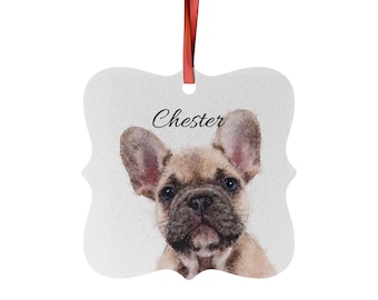 Custom Pet Portrait with Name Aluminum Ornament | Dog Face Holiday Ornament