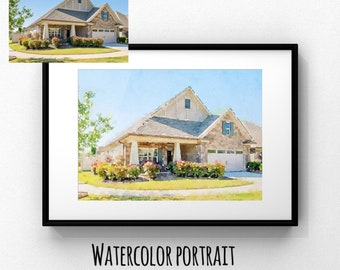 Our First Home Portrait, Watercolor Effect on Canvas with Multiple Sizes & Frame Options, Birthday Gift, Housewarming Gift