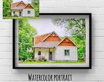 Childhood Home Art, Portrait from Photo, Couples Gift, Custom House Print, Custom Portrait Housewarming Gift, Out First home Gift