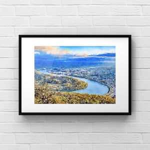 Tennessee River Watercolor, Chattanooga Art, Chattanooga Print, Printable Wall Decor, Travel Gift , Landscape Painting, Chattanooga Gift