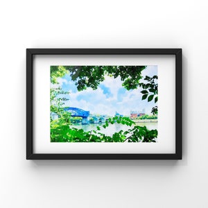 Chattanooga Painting, Chattanooga Art Print, Chattanooga Walking Bridge, Printable Wall Decor, Tennessee River, Downtown Chattanooga Gift