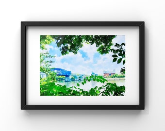 Chattanooga Walking Bridge Watercolor Print (Digital Download)