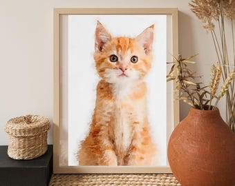 Cat Portrait Watercolor Custom | Personalized Pet Painting | Cat Memorial Art