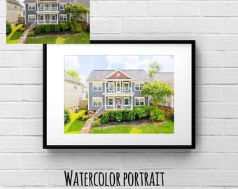 Personalized Gift for Neighbor, Watercolor Painting from Photo,  Custom Home Portrait Gift for Couple, Custom Home Decor  Realtor Gift