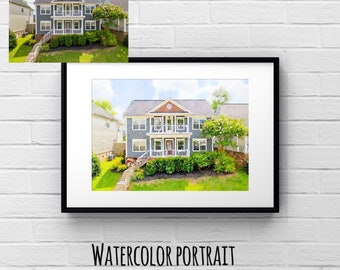 Custom Watercolor House Portrait from Photo, Personalized Neighbor Gift