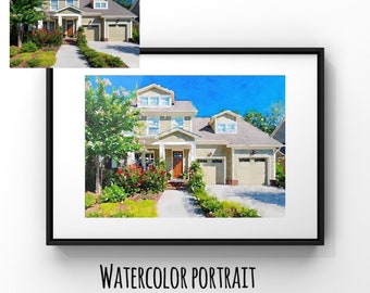 Custom Watercolor Home Portrait, Moving Away Gift