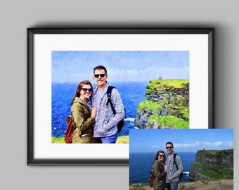 Portrait à l'aquarelle personnalisé à partir d'une photo, art mural personnalisé