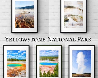Yellowstone National Park Watercolor Art Prints | 5 Digital Download Wall Art Set