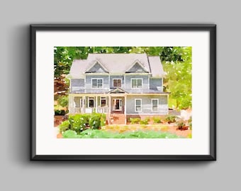 Custom Watercolor House Portrait, Personalized Housewarming Gift, Photo to Painting, Printable Wall Art, Home Decor, Custom Home Portrait