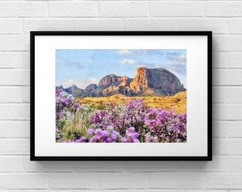 Big Bend National Park Watercolor Print, Texas Landscape Art (Digital Download)