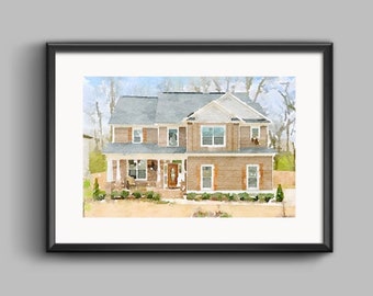 Custom Home Watercolor Portrait, Personalized Wall Art