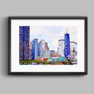 Chicago Skyline, Chicago Art Print, Chicago Print, Chicago Poster, Wall Art Print, City Print, Chicago Skyline Art, Watercolor Print