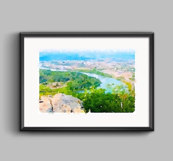 Chattanooga Art Print, Printable Wall Decor, Tennessee River Watercolor, Landscape Painting, Chattanooga Gift