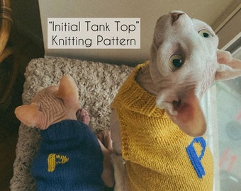 Patrón, camiseta sin mangas de punto de gato Sphynx, instrucciones en PDF y vídeo, patrón de suéter inicial de gatos y perros pequeños