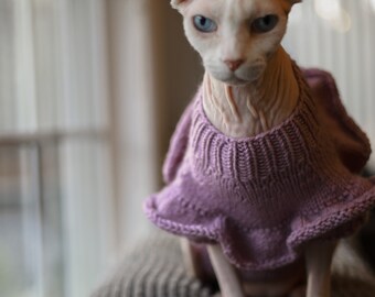 Ruffle, hand-knitted sphynx sweater, sweater for dogs or cats, knit sweater for cat