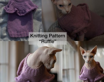 PDF PATTERN, "Ruffle" hand-knitted sphynx sweater, sweater for dogs or cats, knit sweater for cat