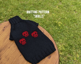 PDF PATTERN! Sweater "Skull" , hand-knitted sphynx sweater, sweater for dogs or cats, knit sweater for cat