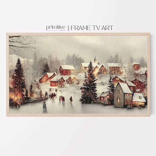 Samsung Frame TV Art · Christmas Village TV Art · Winter Digital Download · Snowy Town Samsung Smart TV Art | S156