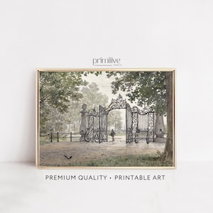 French Country Painting | PRINTABLE Wall Art | Vintage Garden Gate Home Decor | Countryside Art | Delicate Digital Artwork Print | #395