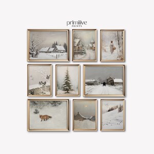 Winter Print Bundle | Vintage Winter PRINTABLE Gallery Artwork | SET of 9 Prints | Snowy Art Prints | SET037