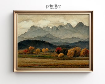 Autumn Landscape Print, Fall Foliage Wall Art, Autumn Trees Wall Decor, Farmhouse Printable Art, Seasonal Home Decor, Digital Artwork Print