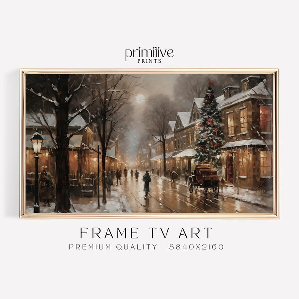 Small Town Winter Frame TV Art | Christmas Samsung Frame TV Art | Digital Download TV Art | Winter Evening Smart Tv Art | S214