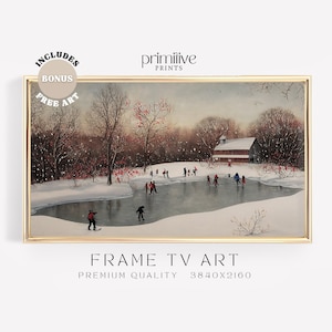 Winter Samsung Frame TV Art | Ice Skating Landscape | Scenic Winter Evening | Digital Download TV Art | Seasonal Smart TV Art | S114